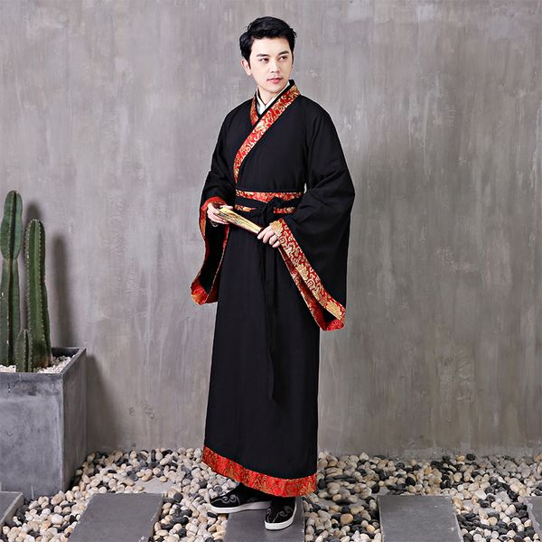 Homem antigo chinês Robe preto Hanfu Cosplay para Show de Traje Tradicional masculino filme TV Stage desempenho desgaste