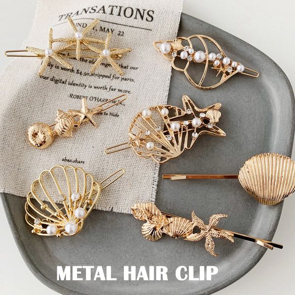 

metal hairpins shell shape hair clips barrettes women girls hair accessories hairgrip cx17, Golden;white