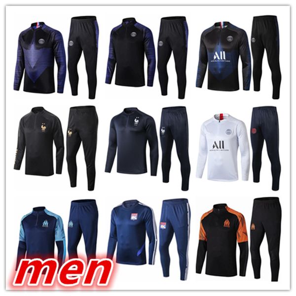

2019 2020 men new soccer tracksuit football training suit kits 19 20 mens survÃªtement de football tracksuits jogging chandal futbol kit, Black
