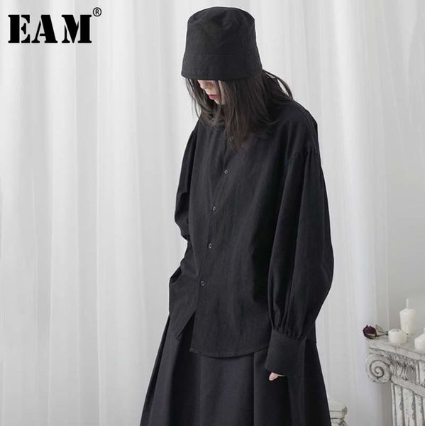 

women's blouses & shirts [eam] women black brief big isze blouse lapel long puff sleeve loose fit shirt fashion tide spring summer 2021, White