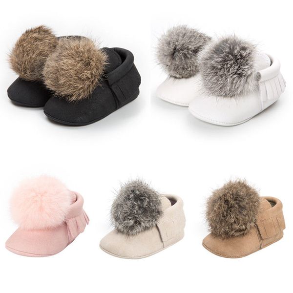 

casual baby girl boy shoes hair ball snow princess winter warm shoes lovely fur ball pu crib 1pcs solid tassels
