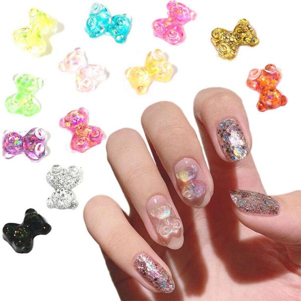 

nail art decorations 500pcs/lot charm rhinestone cartoon pattern decoration jelly bear stone gems 3d alloy czcf492342, Silver;gold