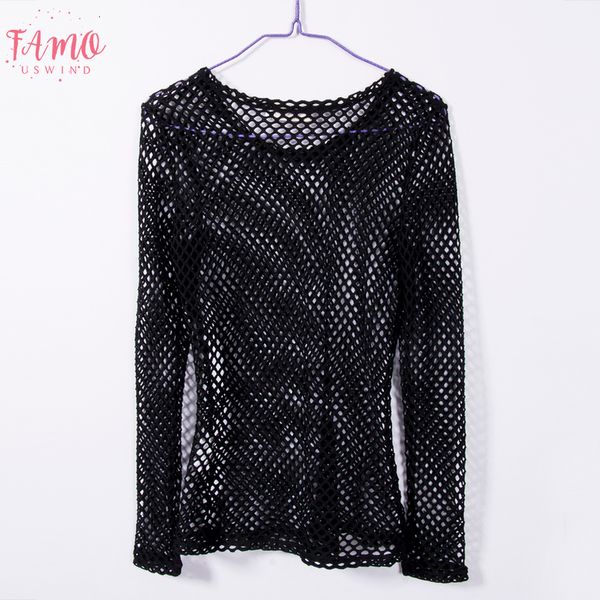 

new women mesh fishnet long sleeve blouse black white summer ladies blouses shirts bikini cover ups