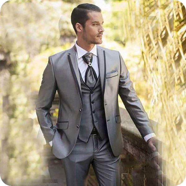 

classic men suits silver groom wear wedding tuxedo notched lapel 3piece slim fit groomsmen outfit bridegroom suits man blazer jacket, Black;gray