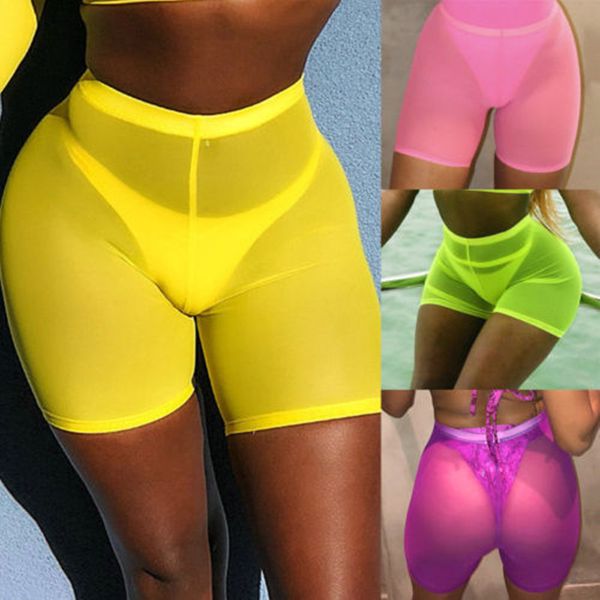 

high waist women beach shorts beachwear beach mesh cover up solid color women swimwear swimming bahing suit size s-xl, White;black