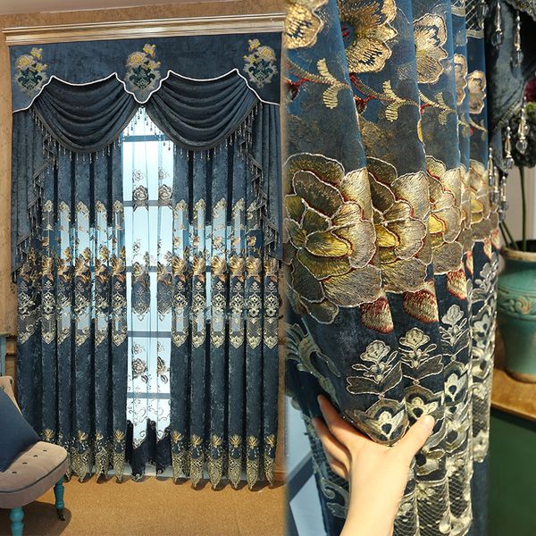 

fyfuyoufy european style upmarket chenille embroidered curtain retro court spun gold embroidery tulle curtain living room