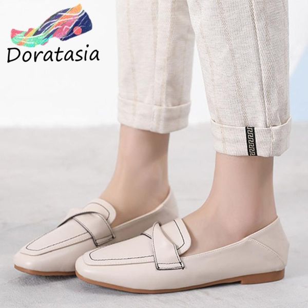 

doratasia fashion office lady spring flats square toe slip on sewing loe heel flats women office casual solid shoes woman, Black