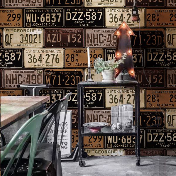 

vintage 3d license plate embossed wallpaper for living room bedroom tv background industrial style pvc wall paper home decor