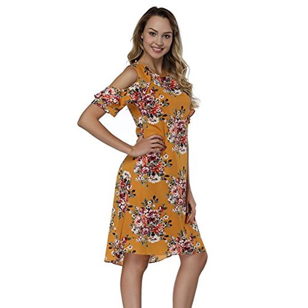 

huhhrry women's short sleeve floral printed loose midi dress, Black;gray