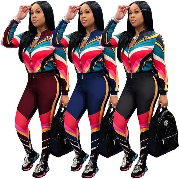 

tracksuits casual female striped printed sports set fashion ladies 2pcs contrast color set autumn womens cardigan, Gray