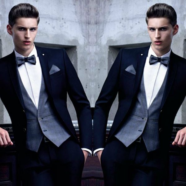 

2019 mens designer jackets formal suits handsome peaked lapel three pieces slim fit groom tuxedos custom made(jacket+vest+pants), Black;gray