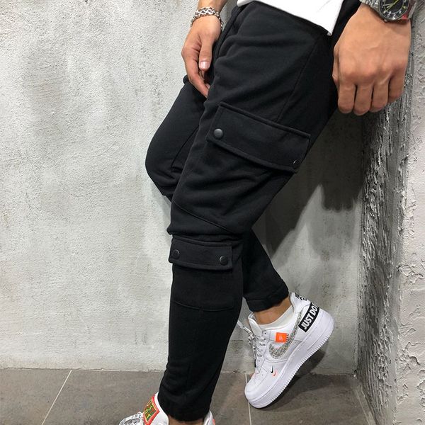 

марка мужские брюки мода mult-карманы украшение сращивание гарем joggers мужчины брюки мужчины повседневная брюки спортивные клубы фитнес ка, Black