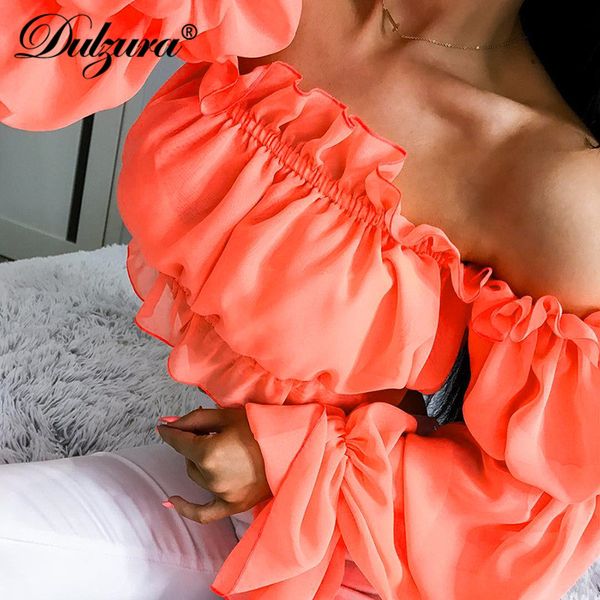 

dulzura summer women t shirt crop off shoulder elegant festival wooden ear shirts party clothes smoking chiffon, White