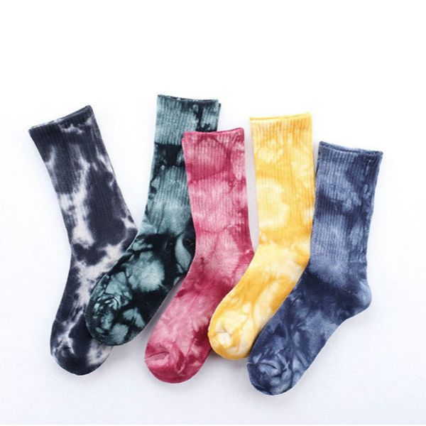 

tie-dye printing sports socks cotton casual compression cycling socks sports woman calcetines ciclismo 1 pair 2020, Black