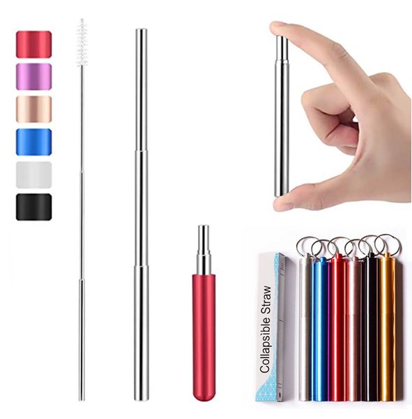 

reusable straws protable stainless steel metal drinking straw with cleaning brush travel case collapsible set kit a190706