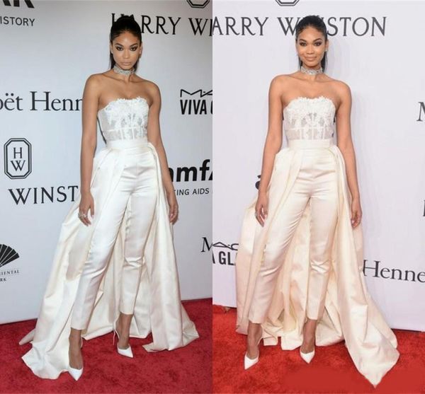 

jumpsuit evening dresses new with removable skirt red carpet dress lace applique strapless prom gowns formal wear, Black;red