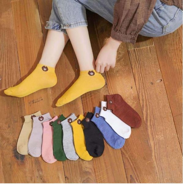 

little bear boat socks female spring and summer thin section shallow mouth cartoon socks wild socks children factory direct sales on behalf, Black;white