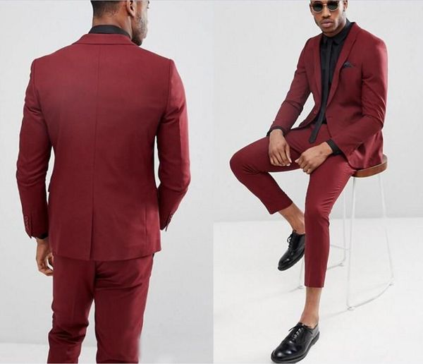 

handsome burgundy slim fit mens suits groomsmen wedding tuxedos for men prom party suit 2 piece blazers peaked lapel suit (jacket+pant+tie, Black;gray
