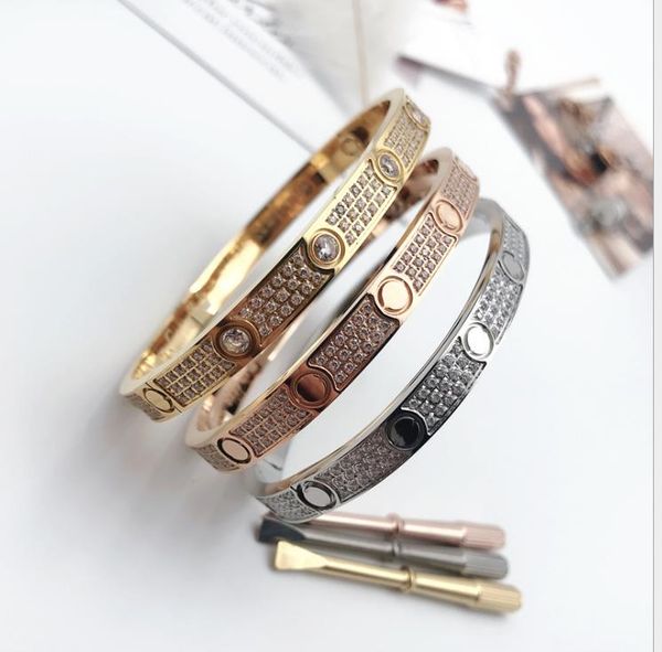 

bracelet, titanium steel, 18k gold, three rows of diamonds, women's full diamond bracelet, men's fashion accessories, Golden;silver