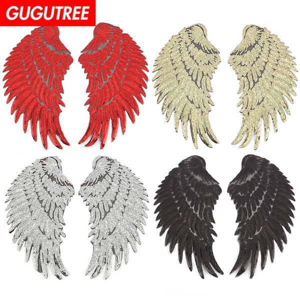 

gugutree sequins embroidery big pair patches wings patches badges applique patches for clothing bp-610, Black