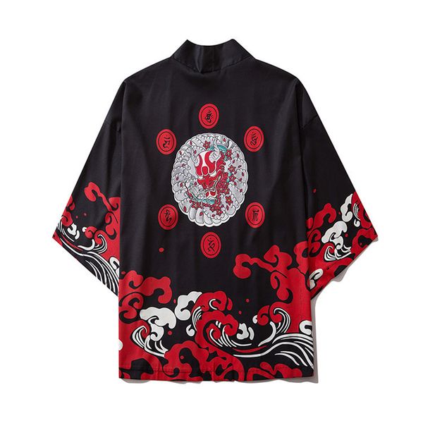 

japanese-style ukiyo-e demon cool warrior harajuku-style robes three-quarter-length sleeve open lining no buckle coat, Tan;black
