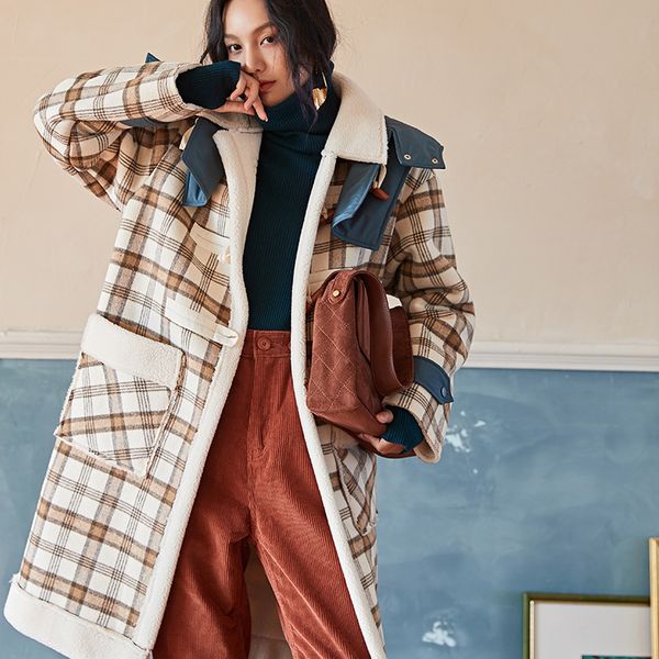 

tvvovvin 2020 cashmere lining jacket autumn and winter new korean fashion women's long loose loose woolen coat pc251, Black