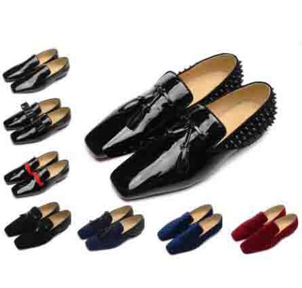 

brand red bottom loafers luxury party wedding shoes designer black patent leather suede with tassels spikes studded dress shoes for mens