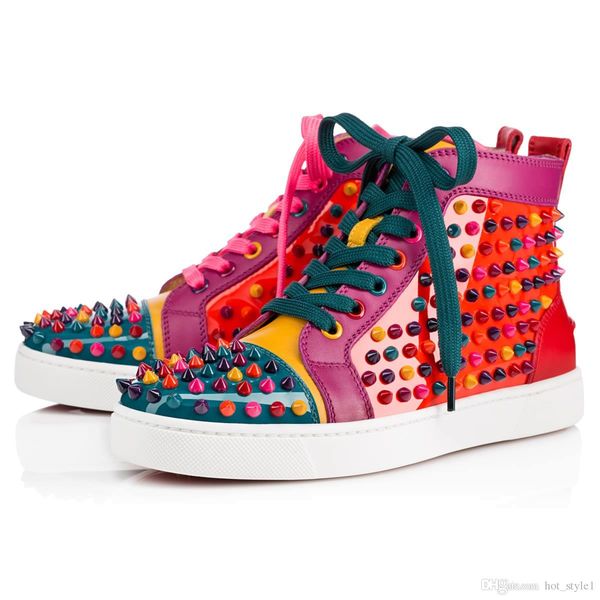 

personality woman all season color rivet casual shoes femal brand design luxury shoes woman studded spikes party lovers sneakers, Black