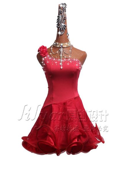 Mulheres vermelhas brilhando strass vestido de dança latina costume tango rumba samba vestido cha-cha latim competição dançando vestidos