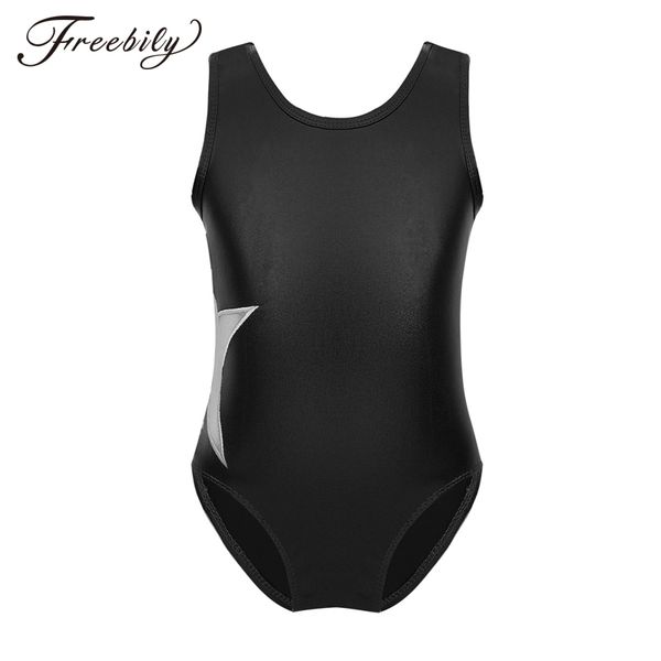 

kids teen one-piece shiny stars ballet leotard girls professional gymnastics leotard sports bodysuit child practice dancewear, Black;red