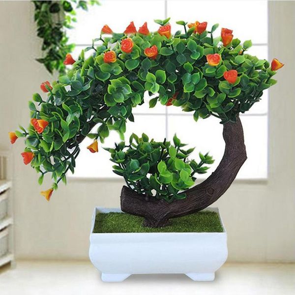 

1pc artificial crescent rose potted plant fake flower bonsai plastic flower for home decorations indoor dining room living room
