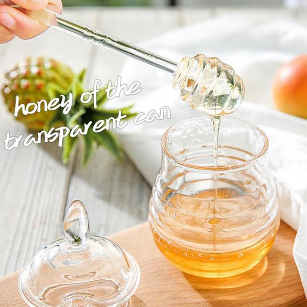 

honey juice jar pot with dipper and lid cover for home kitchen clear 245ml