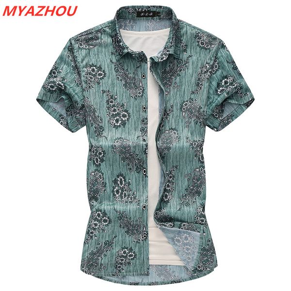 

myazhou 2019 summer fashion men's casual shirt men's short sleeve floral printing shirt large size slim mens 6xl 7xl, White;black