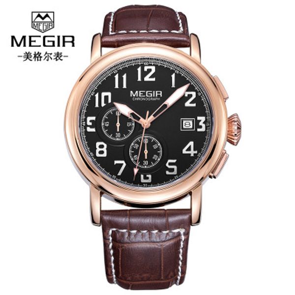 

leather watch luxury men luminous alloy watches analog sports watch quartz male wrist water resistant watches, Slivery;brown
