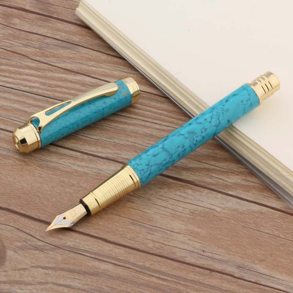 

student gift pen metal golden trim color turquoise medium fountain pen