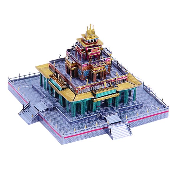 

3d metal puzzle tibetan buddhist temple building model kit diy assemble jigsaw toys for kids gift - 10.5x10.5x6.5 cm