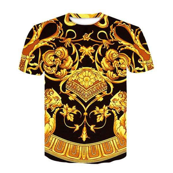 Новая летняя футболка в стиле барокко, 3d цифровая футболка для мужчин и женщин, винтажная брендовая футболка с королевским цветочным принтом, золотой цветок, брендовая футболка M-4XL