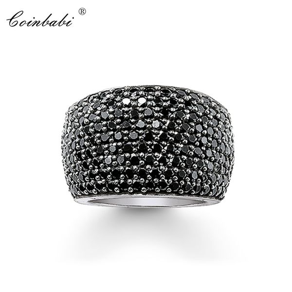 

cocktail rings black cz pave wide 925 sterling silver gift for women & men thomas style rebel ring ts fashion jewelry, Golden;silver