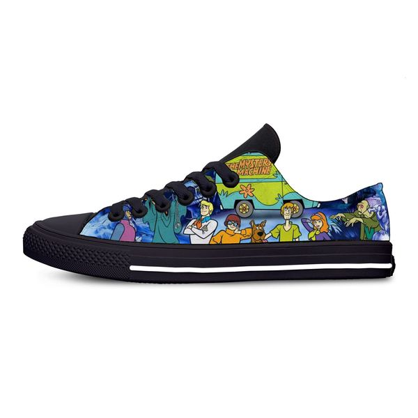 

cartoon anime scooby funny doo fashion classic casual canvas shoes low lightweight breathable 3d printed men women sneakers, Black