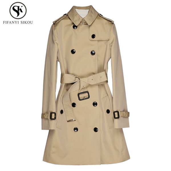 

2018 autumn fashion england style high end classic double breasted trench coat women windproof waterproof casual overcoat lp202, Tan;black