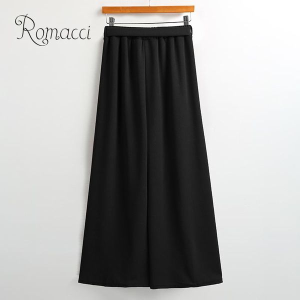 

wide legs pants solid belted bow elastic high waist loose stretchy cropped ankle length pantalon summer casual trousers 2020, Black;white
