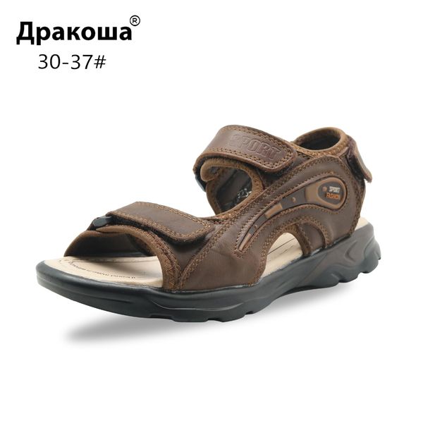 

apakowa kids summer cowhide beach sandals for big boys little child 3 straps soft genuine leather sports sandals shoes eu 30-37, Black;red