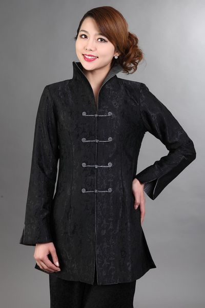 

black chinese women's silk satin embroidery long jacket coat flowers size s m  xl xxl xxxl mn 0118, Black;brown