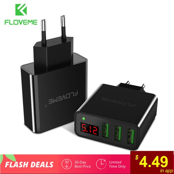 

floveme светодиодный цифровой 3 порта usb зарядное устройство универсальный ес plug wall мобильный телефон зарядное устройство для iphone x
