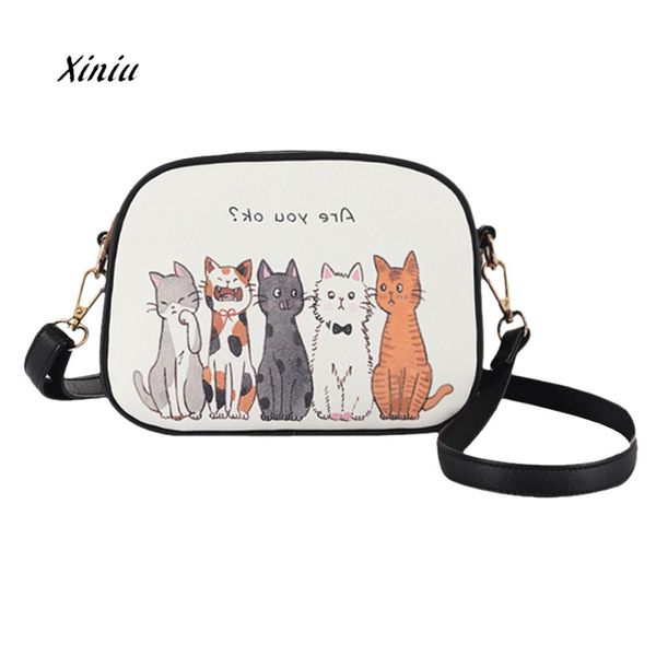 

women shoulder bag fashion animal cute cat printing handbags female girls leather shoulder bag small tote ladies purse