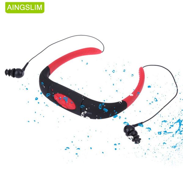 

aingslim ipx8 waterproof mp3 music player swimming 8gb underwater sport waterproof mp3 headset with fm for diving swimming