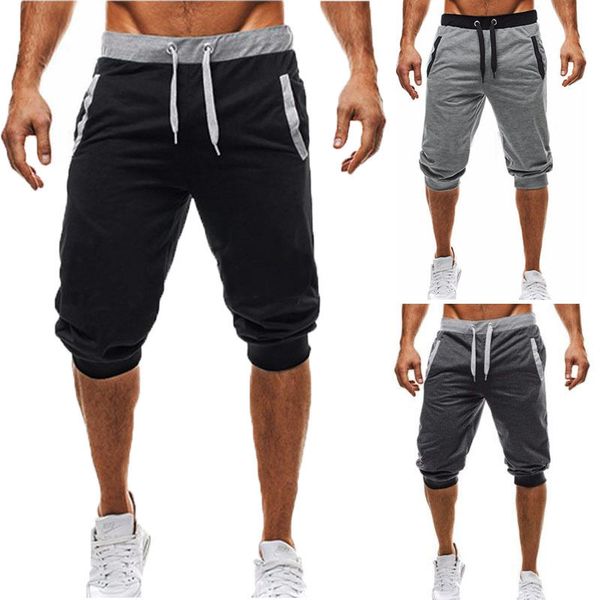 

summer men leisure men knee length shorts color patchwork joggers short sweatpants trousers bermuda shorts roupa masculina, White;black