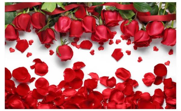 Carta da parati moderna per soggiorno Bellissimo amore romantico amore rosso fiore petali di fiori tv sfondo tv