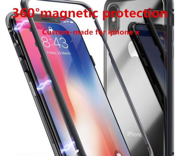 

magnetic adsorption flip case for iphone x 8 plus 7 6 6s tempered glass back cover luxury metal bumpers for iphone 7 8 hard case
