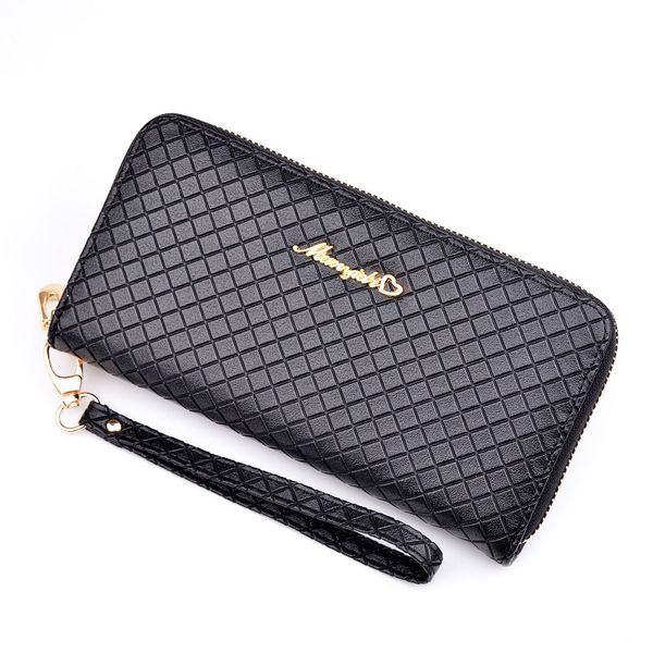 

new long fashion zipper large capacity plaid clips, Black